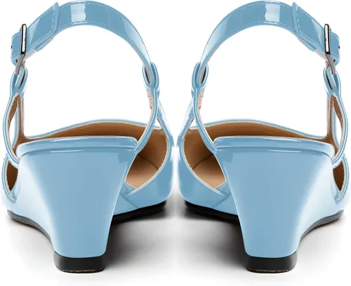 Vista 4 de NUMALEO Zapatos de tacón bajo con correa de tobillo para mujer, con puntera cuadrada, con hebilla y hebilla de 2 pulgadas
