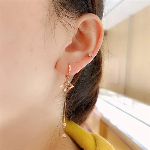 Vista 6 de SAGEKING 2024 New 14K Rose Gold Fashion Hollow Style Flower Soft Chain Tassel Earrings For Women585 Purple Gold Classic Charm Jewelry Fashion