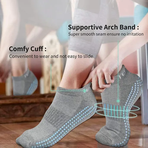 Vista 7 de TENQUAN 3 pares de calcetines de yoga antideslizantes con agarres para pilates barra deportiva ballet baile fitness antideslizante rehabilitación