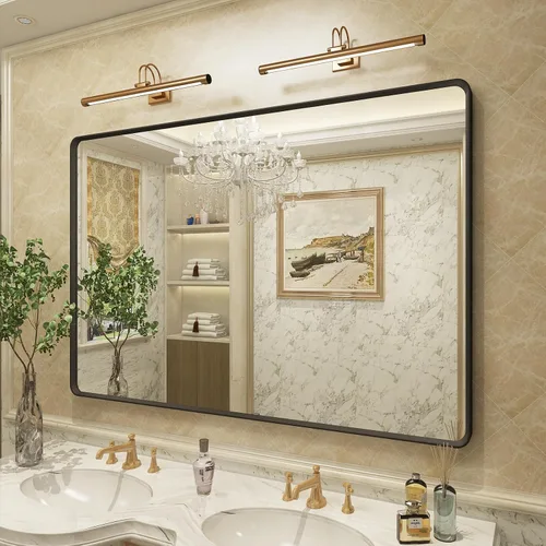 Vista 17 de OKPAL - Espejo de tocador de baño de 20x24 pulgadas con marco de metal cepillado en bronce, espejo de baño con marco de metal cepillado en bronce