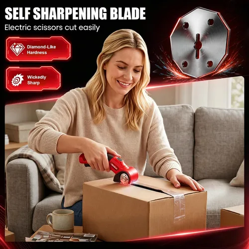 Vista 6 de Cortador de caja eléctrico inalámbrico para cartón, tijeras automáticas Rojo