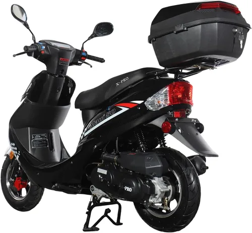 Vista 4 de X-PRO Ciclomotor de gasolina 50 con ruedas de aluminio de 10 pulgadas, maletero trasero, arranque eléctrico/Kick Start! (negro)