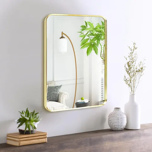 Vista 35 de Espejo arqueado negro de 16" x 20", espejo de pared para baño con arco, espejo de tocador de baño con marco de metal y parte superior arqueada