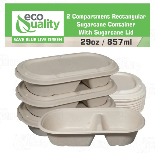 Vista 5 de Cuencos desechables de 29 onzas con tapas de fibra, cuencos rectangulares compostables de papel biodegradable de caña de azúcar, ecológicos, aptos