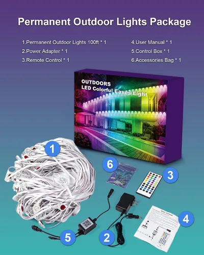 Vista 9 de XINKAITE 100ft Permanent Outdoor Lights for House, 2025 Eave Lighting with App/Remote Control, IP67 Waterproof smartlight for Christmas, Halloween