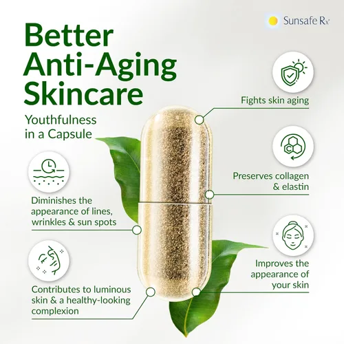 Vista 2 de Sunsafe Rx Suplemento antienvejecimiento: píldoras naturales de protección de la piel con antioxidantes para una apariencia juvenil y salud ocular +