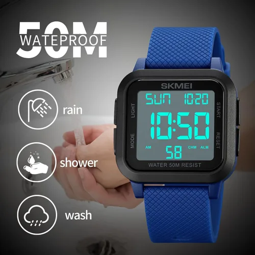 Vista 5 de SKMEI Reloj deportivo digital para hombre, ultra delgado, de cara grande, impermeable, con cronómetro, temporizador de cuenta regresiva, función