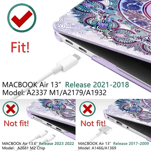 Vista 50 de TWOLSKOO Funda para MacBook Air de 13,3 pulgadas (versión antigua 2018-2021, modelos: M1 A2337, A2179, A1932) - Carcasa rígida con protector de Flor