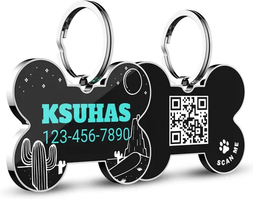 Vista 9 de Etiquetas para perros con código QR personalizadas para mascotas, etiquetas de identificación de perro personalizadas, visualización de perfil