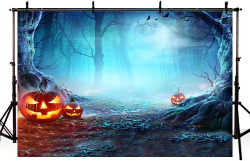 Vista 4 de SENDY Telón de fondo de Halloween de 7 x 5 pies para fotografía, noche de terror, decoración de fiesta de bosque aterrador, día de todos los santos