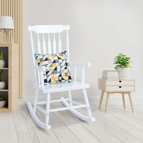 Vista 7 de PHI VILLA Mecedora de madera para exteriores, sillas mecedoras de madera de acacia de gran tamaño con respaldo de listones para patio, terraza