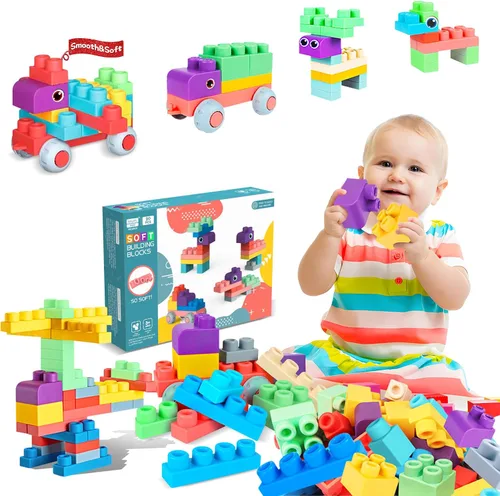 Vista 10 de Juguetes apilables de silicona para bebés, apilador de arco iris 7PCS Azul (Rainbow)