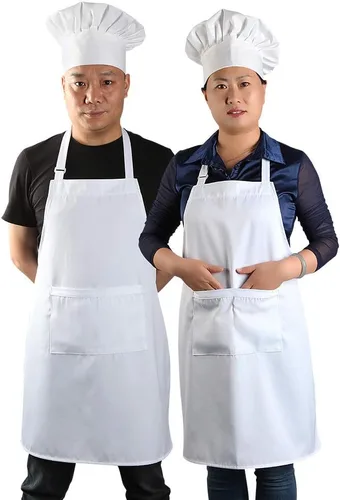 Vista 10 de yotache Juego de delantal y sombrero de chef y delantal de cocina para adultos, disfraz de panadero blanco ajustable para hombres y mujeres, 1 juego