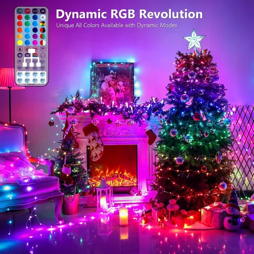 Vista 3 de BrizLabs Guirnalda de luces de hadas – Paquete de 2 luces LED de 66 pies, 200 luces LED que cambian de color con control remoto, enchufable RGB