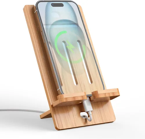 Vista 13 de Pezin & Hulin Soporte ajustable de bambú para tableta, soporte para teléfono celular de escritorio compatible con Pad Air/Pro/Mini, lector
