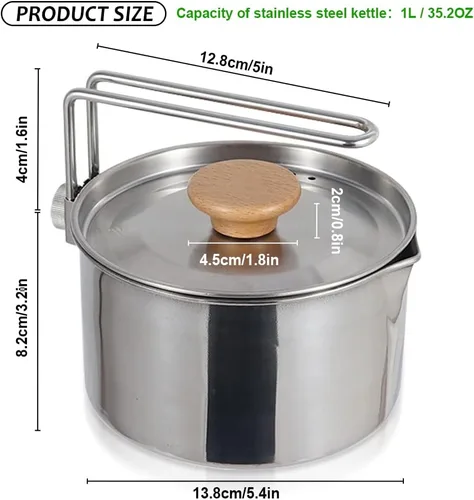 Vista 7 de Olla de camping de acero inoxidable con tapa y mango extraíble, hervidor de agua ligera para acampar al aire libre, fácil de limpiar, olla