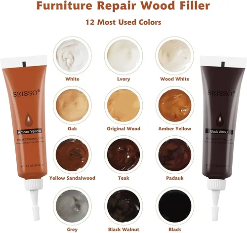 Vista 2 de SEISSO Kit de reparación de madera, pintura de retoque de madera, restaura cualquier tinte de madera para muebles de madera, 12 colores, cubierta