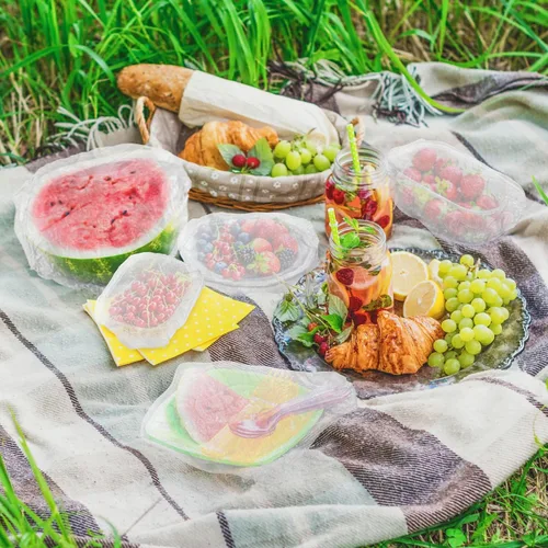 Vista 7 de Sukh 100 fundas reutilizables para tazones, gruesas y resistentes, fundas elásticas para alimentos, elásticas, reutilizables, desechables