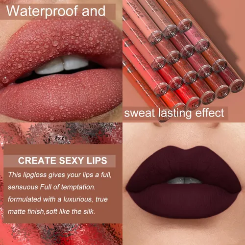 Vista 3 de Juego de brillo labial de 12 colores para mujer, esmalte labial hidratante brillante con alto pigmento, juego de tinte labial hidratante