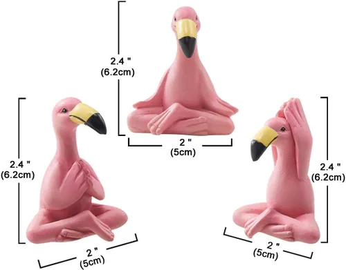 Vista 2 de Goodeco Mini figuras de flamenco de yoga de 2.4 pulgadas, pequeños regalos caprichosos Kawaii Pink Flamingo Decoración de escritorio, juego de 3