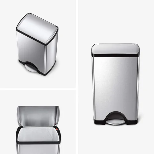 Vista 3 de simplehuman Cubo de basura rectangular de 38 litros/10 galones, acero inoxidable cepillado y cubo de basura delgado de 10 litros/2.6 galones, acero