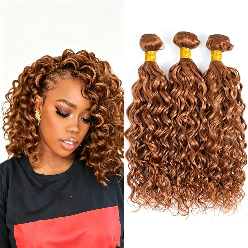Vista 302 de P4613 Cabello humano rizado onda profunda marrón y paquetes mixtos 8 10 12 P4613 Ombre Marrón-Rubio-DP