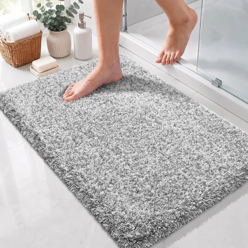 Vista 27 de Yimobra Alfombras de baño en negro y blanco antideslizantes lavables, tapetes de baño ultra suaves y absorbentes de agua, alfombra de ducha suave