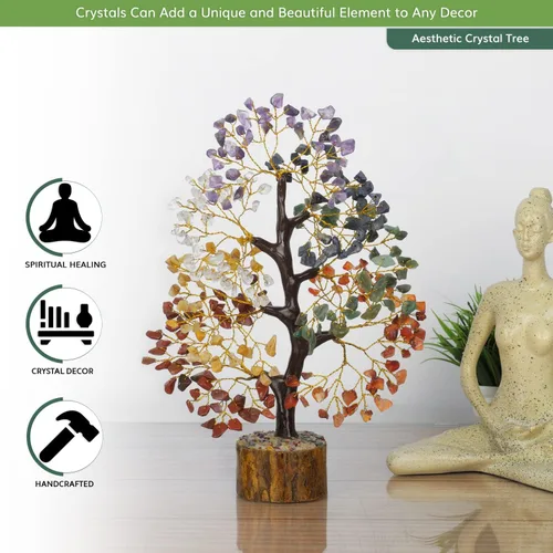 Vista 6 de NARIBABU Árbol de la vida de 7 chakras, árbol de cristal, cristales y piedras preciosas, cristales curativos, regalos de cumpleaños para mujeres
