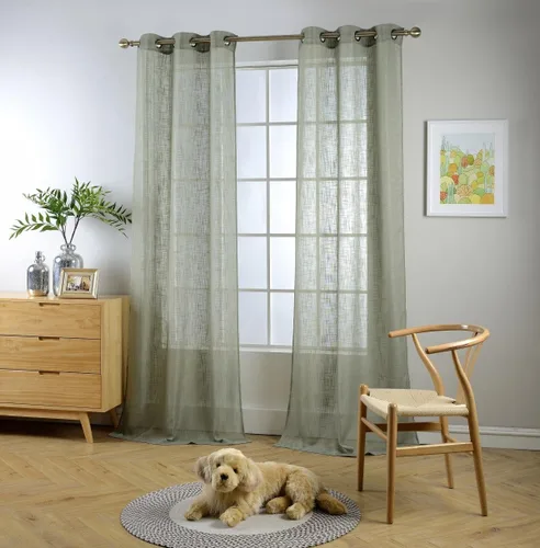 Vista 19 de Cortinas para sala de estar de 2 paneles (2 x 37 pulgadas de ancho), cortinas con textura de lino, con ojales, de la marca Miuco