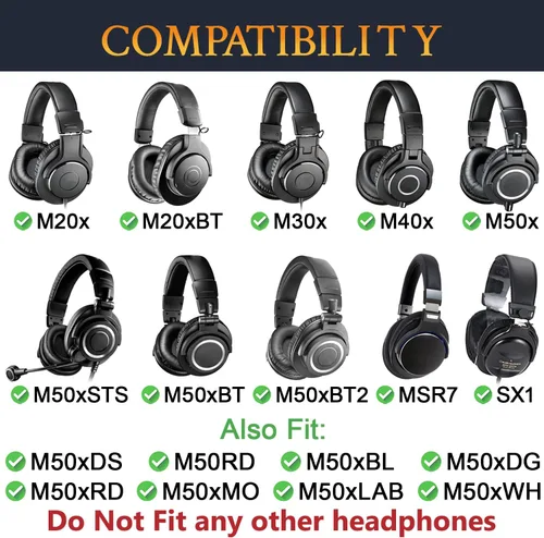 Vista 2 de SOULWIT Almohadillas de repuesto para auriculares de monitor Audio Technica ATH M50X M50XBT M50RD M40X M30X M20X MSR7 SX1, almohadillas con piel