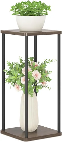 Vista 8 de Oppro Soporte para plantas de 3 niveles para interiores, soporte de esquina de metal de madera escalonada, soporte para macetas, estante de madera