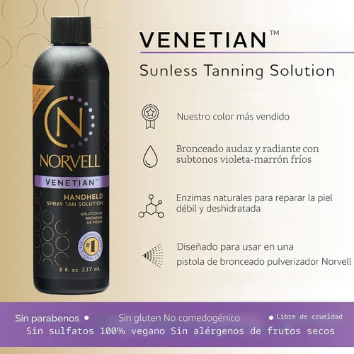 Vista 2 de Norvell Premium Solución de bronceado en aerosol veneciano 8 fl oz – Fórmula profesional de bronceado sin sol para un brillo bronce natural, sin