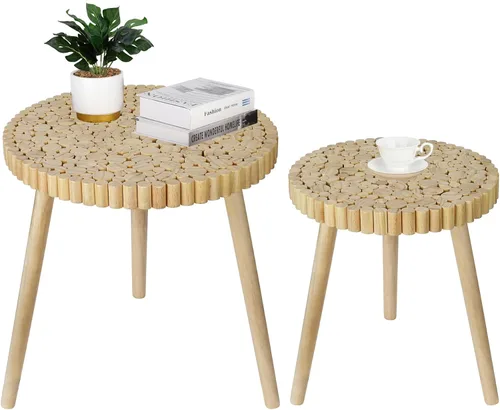Vista 9 de Mesa auxiliar redonda de ratán, mesa auxiliar pequeña negra, mesa de noche, moderna y bohemia, mesa auxiliar de patio de mediados de siglo, mesas