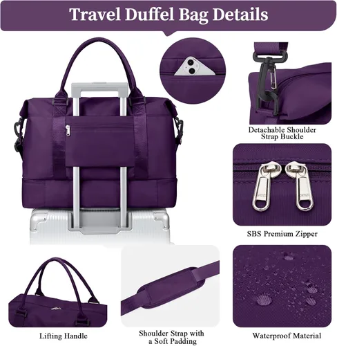 Vista 6 de Weekender Bags for Women, Personal Item Travel Bag with Shoes Compartment,Overnight Travel Duffel Bag with Wet Pocket and Separate Toiletry Bag,Gym