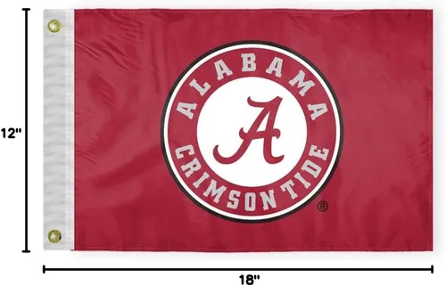 Vista 2 de Banderas redondas con logotipo de Alabama University Football Crimson Tide Round A, poliéster impreso de doble cara de 12 x 18 pulgadas con ojales