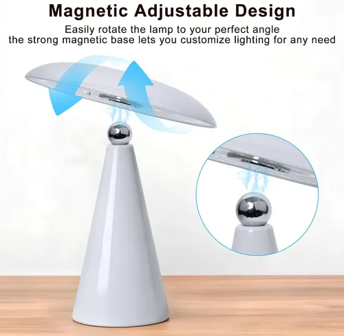 Vista 2 de Lámpara de setas de mediados de siglo moderna, lámpara de mesa LED recargable sin cable, luz de cabecera regulable táctil de 3 temperaturas