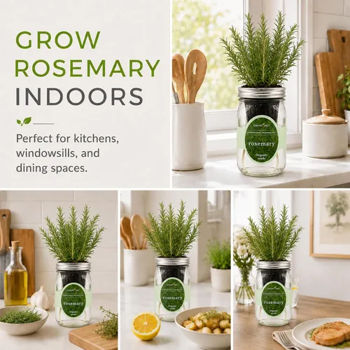 Vista 7 de Kit de cultivo hidropónico de hierbas Environet, kit de inicio de jardín de hierbas en tarro de vidrio Mason para interiores, jardín de hierbas