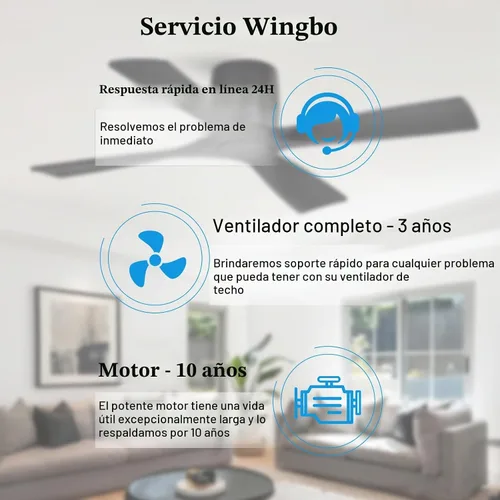 Vista 8 de WINGBO - Ventilador de techo sin luz - 48 pulgadas, ventilador de techo empotrado de madera sólida con control remoto, 4 aspas reversibles, motor DC