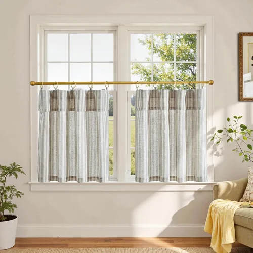 Vista 61 de Jinchan - Cortinas de lino a rayas para cocina, 24 pulgadas, beige, 2