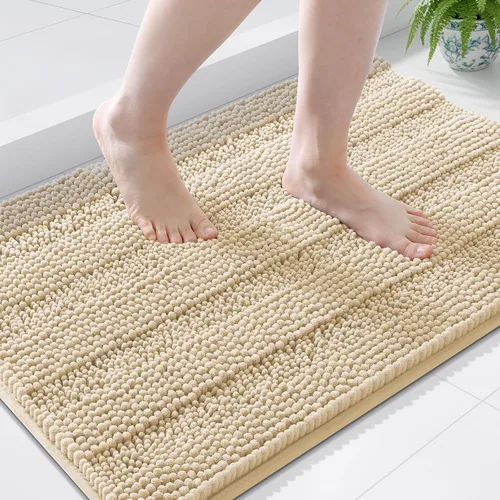 Vista 222 de Grandaily Alfombras de baño de felpilla a rayas de 24 x 16 pulgadas, extra gruesas y suaves, absorbentes, parte trasera de goma, alfombra de ducha
