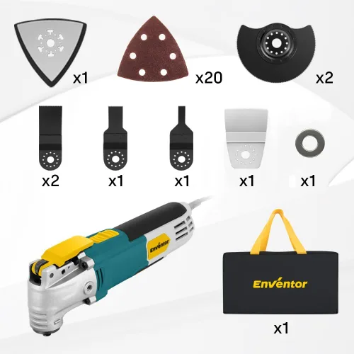 Vista 7 de Enventor Sierra multiherramienta, kit de herramientas oscilantes eléctricas de 2.5 amperios con cable con 28 accesorios de sierra, 6 velocidades