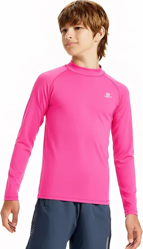 Vista 39 de DEVOROPA Youth Boys Compression Thermal Shirt Long Sleeve Kids Fleece Baselayer Soccer Baseball Undershirt Slim/Regular/Husky Cuello redondo-negro