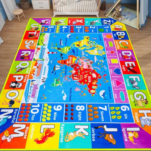 Vista 11 de ABC Alfombra para Niños para Sala de Juegos 59"×39.4" Tapete de Juego para Bebé Alfombra del Alfabeto Alfombra de Animales Números Formas Alfombra