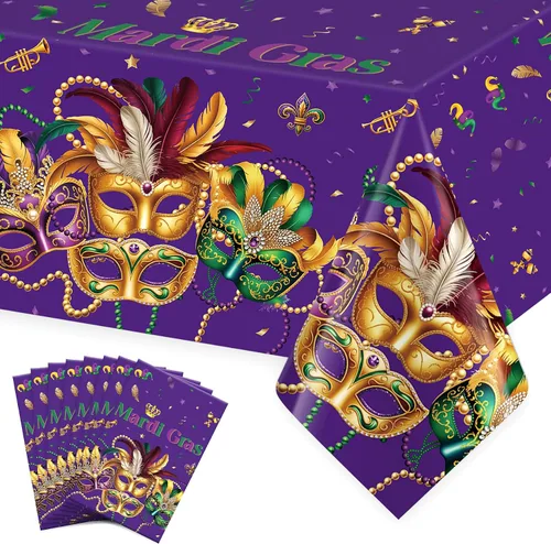 Vista 16 de Mantel de Navidad, 2 piezas de mantel de Navidad desechable para mesa rectangular, 54" x 108" de plástico con diseño de copo de nieve, árbol
