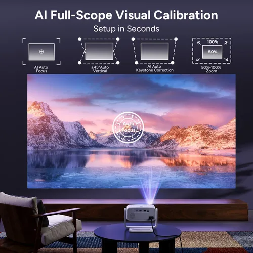 Vista 5 de Proyector 4K con WiFi y Bluetooth, Proyector inteligente para exteriores 1800 ANSI 4k Enfoque automático y control de voz, 10,000 aplicaciones