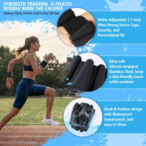 Vista 3 de T98 Wrist & Ankle Weights for Women Men, Wearable Wrist Weights Set of 2(1Lbs Each), Adjustable Arm Leg Bracelet Weights for Strength Training Negro