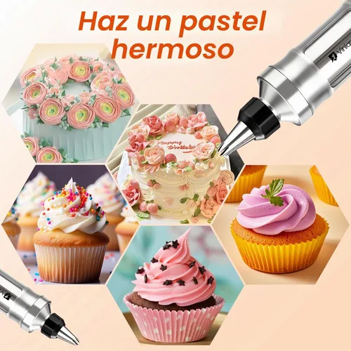 Vista 5 de Juego de Jeringas para Decoración de Postres Kit de Glaseado Kit de Glaseado Aceros Inoxidables Kit de Decoración de Pasteles con 10 boquillas