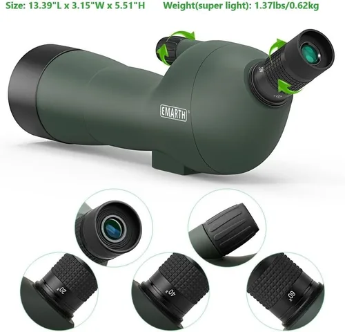 Vista 6 de 60 x 60ae – Catalejo en ángulo Emarth 20 impermeable, con trípode, de 45 grados angulado visor, óptica Zoom 128 – 32 pies/3280 pies Ejército Verde