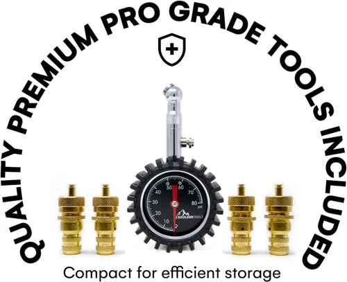 Vista 3 de Deflatores de neumáticos y Medidor de presión para neumáticos de 80 PSI, ajustable, automático para coche, camión, motocicleta de Bolder Tools.