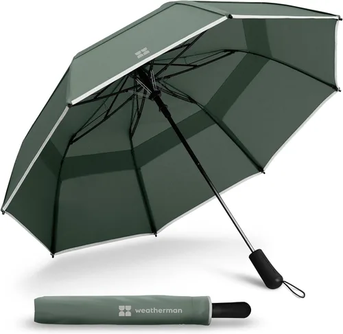 Vista 13 de Weatherman Paraguas de viaje plegable de alta calidad, resistente al viento, compacto, fácil de abrir automáticamente, resiste vientos de hasta 55